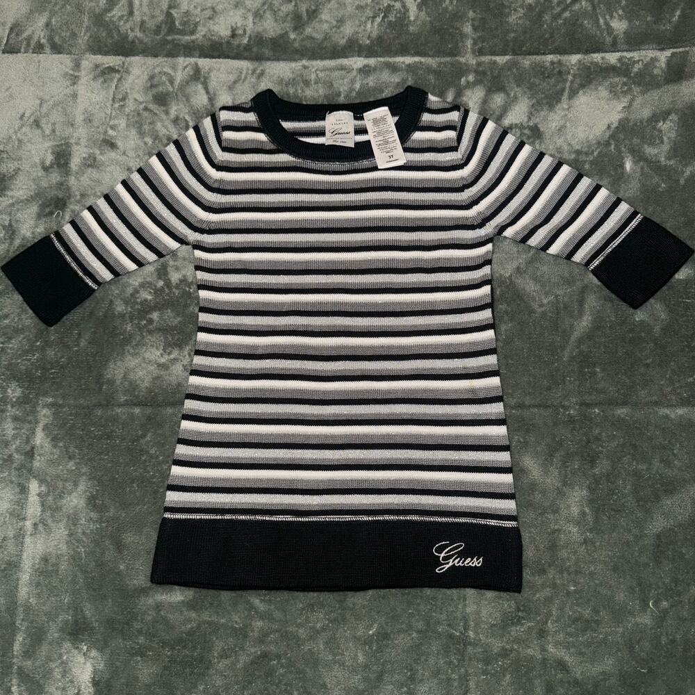 Guess Sweater Dress Kids 3T Black White Striped Crew Neck Long‎ Sleeve Pullover